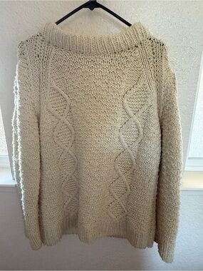VTG Handmade Fisherman Chunky Sweater Cable Knit  Wool Blend Unisex S-Med/Lrg